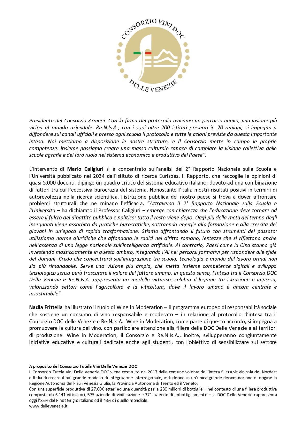 Wine in Moderation among the key players of the new ambitious project by the Consorzio Tutela Vini DOC Delle Venezie